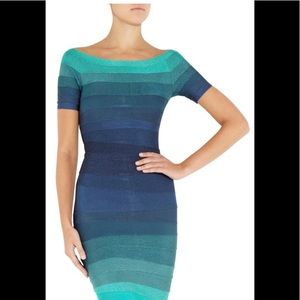 NWT Herve Leger blue semi off the shoulder dress